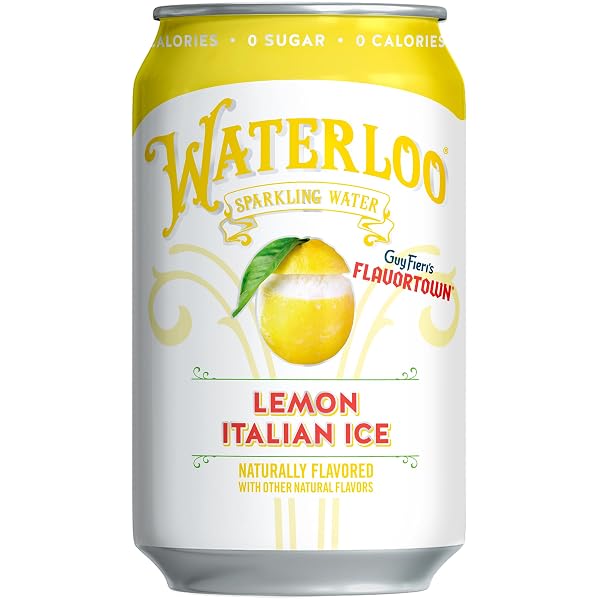 WATERLOO SPARKLING WATER, LEMON ITALIAN ICE NATURALLY FLAVORED, 12 FL OZ CANS (PACK OF 12) – ZERO CALORIES AND ZERO SUGAR OR SWEETENERS