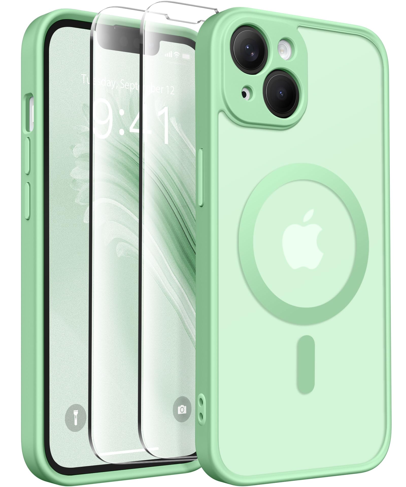 CAPRARO Magnetic Case for iPhone 14, Compatible with MagSafe, Full Camera Protection, 14FT Drop Protection, Shockproof, Slim Translucent Matte Phone Case, Bamboo Green — image 1
