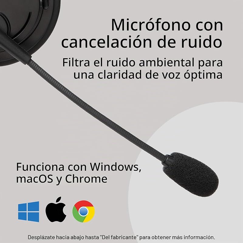 K97601WW - Auriculares USB-A Con Micrófono, Sonido Estéreo Hi-Fi, Controladores 40 Mm, Supresión De Ruido, Diadema Ajustable Acolchada, Cable 1,8 M, Compatibles Con Windows Mac Chromebook