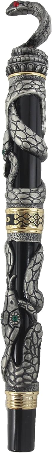 Sipliv Fountain Pen 3D Snake Heavy Metal Pen - Antique Silver, Black and Antique silver - Image 4