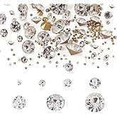 Fashewelry 2600pcs 7 Size Glass Pointed Back Rhinestone with Golden Back 1mm/2mm/3mm/4mm/5mm/6mm/8mm Crystal Faceted Diamond Loose Stone Clear Round Rhinestone Cabochons for Nail Art Replacing Jewelry