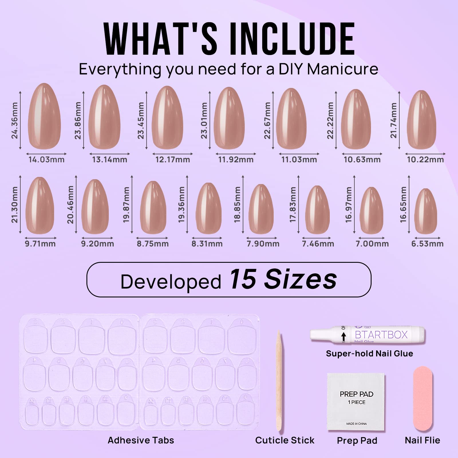 BTArtbox Press On Nails Almond - Fall Press on Nails Meidum Chrome Nails, Light Weight & Fit Perfectly, Fake Nail with Nail Glue, Brown Glue On Nails in 15 Sizes, Chocolate Glazed - Image 4