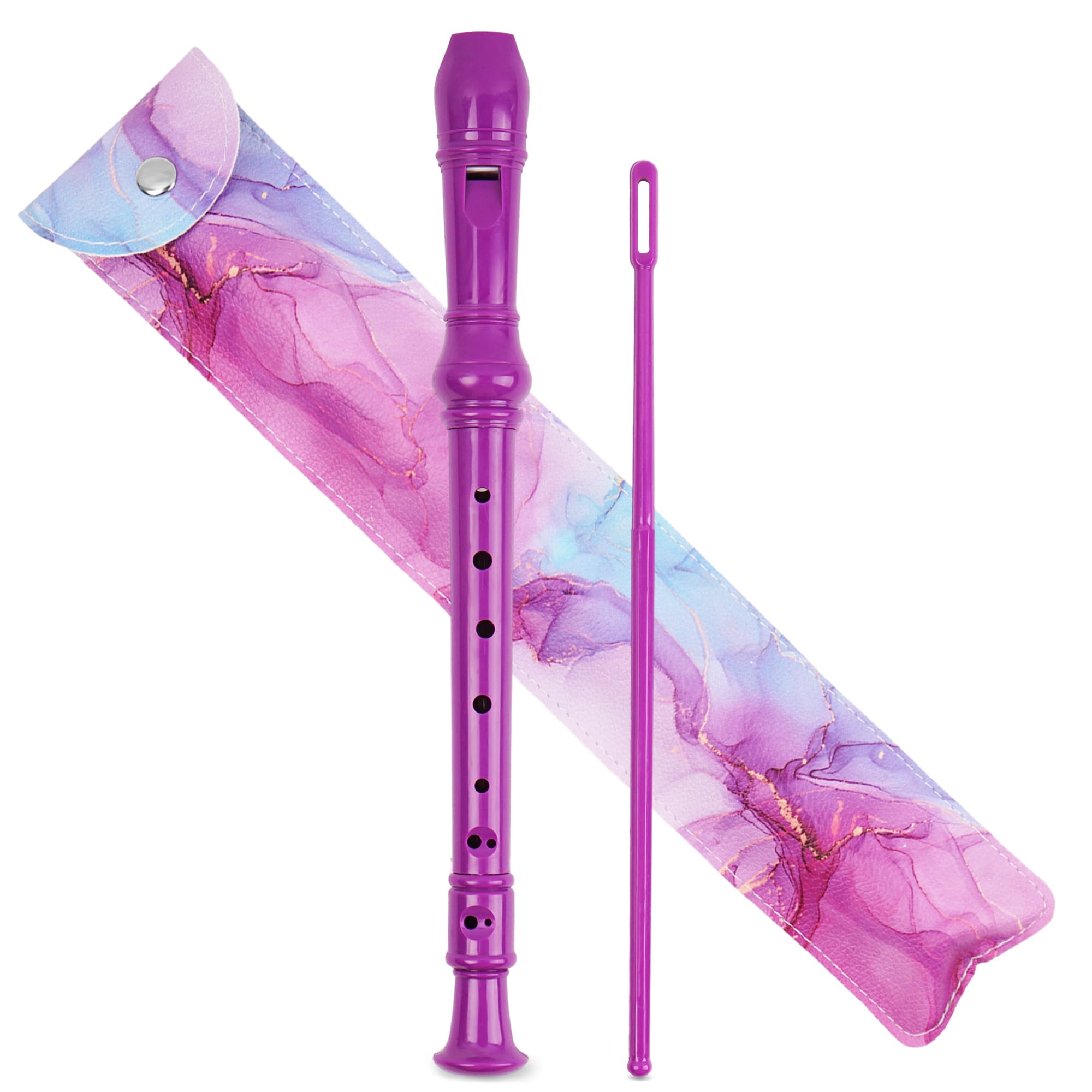 Czzmy Recorder Instrument for Beginner Kids Adults,8-Hole Soprano Descant Recorder Music Flute with with Cleaning Rod & Leather Case For School Student Home Entertainment(2-Purple Blue Splash-ink)