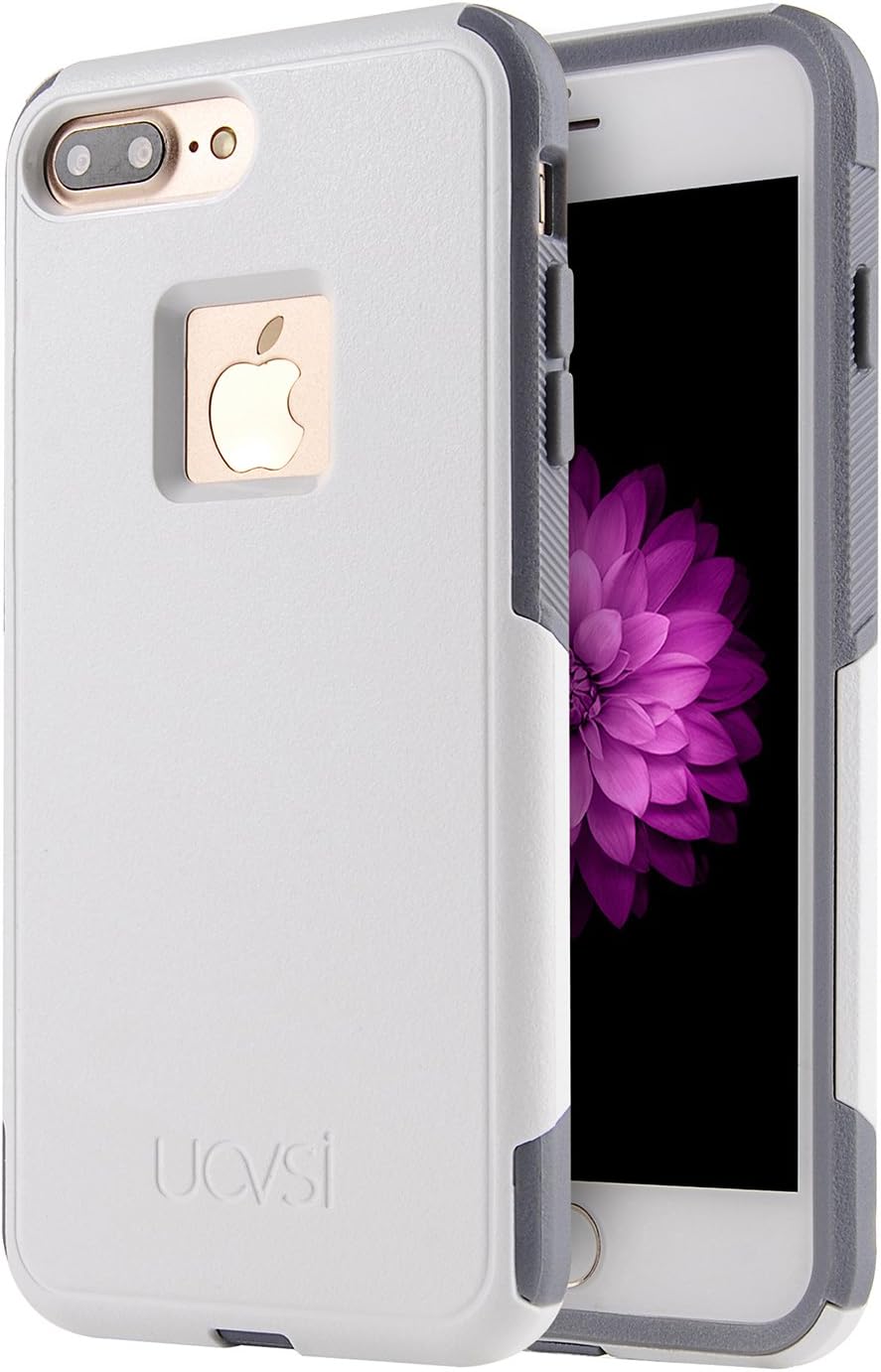 iPhone 7 Plus Case,iPhone 8 Plus Case, UOVSI [UX-8 SERIES] Anti-slip, Solid Dual Layers Radiating Silicone PC Cover for iPhone 8 plus/7 Plus (White Grey)