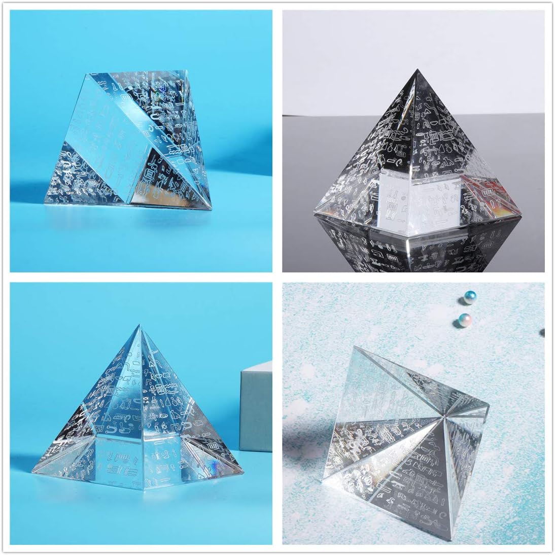 Waltz&F 60mm Crystal Pyramid Figurine Collectible,Glass Pyramid Paperweight with Egyptian Silver Character: Home & Kitchen