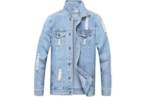 LZLER Men's Denim Jackets Distressed Destroyed Classic Vintage Slim Fit Ripped 2024 Fashion Trendy Trucker Jean Jackets