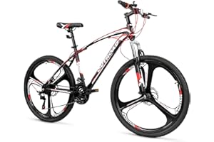 MarKnig 26 Inch Adult Folding Bikes/Mountain Bikes, 21 Speeds Mountain Bicycles with Full Suspension, Dual Disc Brake, High Carbon Steel Frame, Foldable Bike for Men/Women/Teen, Multiple Colors