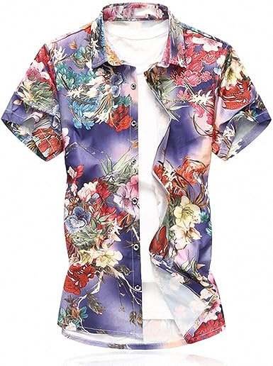 Short Sleeve Silk Hawaiian Shirt Men 