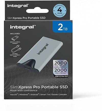 Integral SlimXpress Pro 2TB Portable SSD USB-C 2000 MB/s Gen 2x2