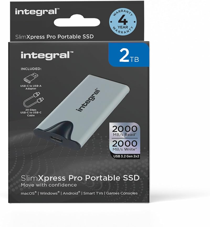 Integral SlimXpress Pro 2TB Portable SSD USB-C 2000 MB/s Gen 2x2