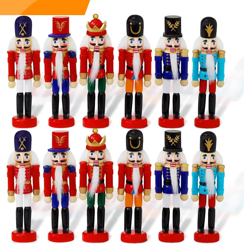 Nutcrackers - Jolik 12PCS Christmas Nutcracker Ornament Set Wooden Nutcracker Christmas Hanging Ornaments