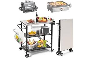 ANNUALRING Annualing Folding Grill Cart,Portable Outdoor Grill Table,Stainless Steel Grill Stand with Two Locking Casters,29×17in,for 17/22in Blackstone Griddle,Ninja Woodfire Grill,Pizza Oven table