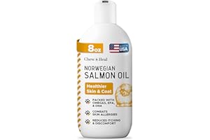 CHEW + HEAL LABS Salmon Oil for Dogs - Premium Fish Oil for Skin and Coat Health - Omega 3 Supplement - Supports Itchy Skin - 8 oz Liquid - Norwegian Dog Salmon Oil - Essential Dog Supplement