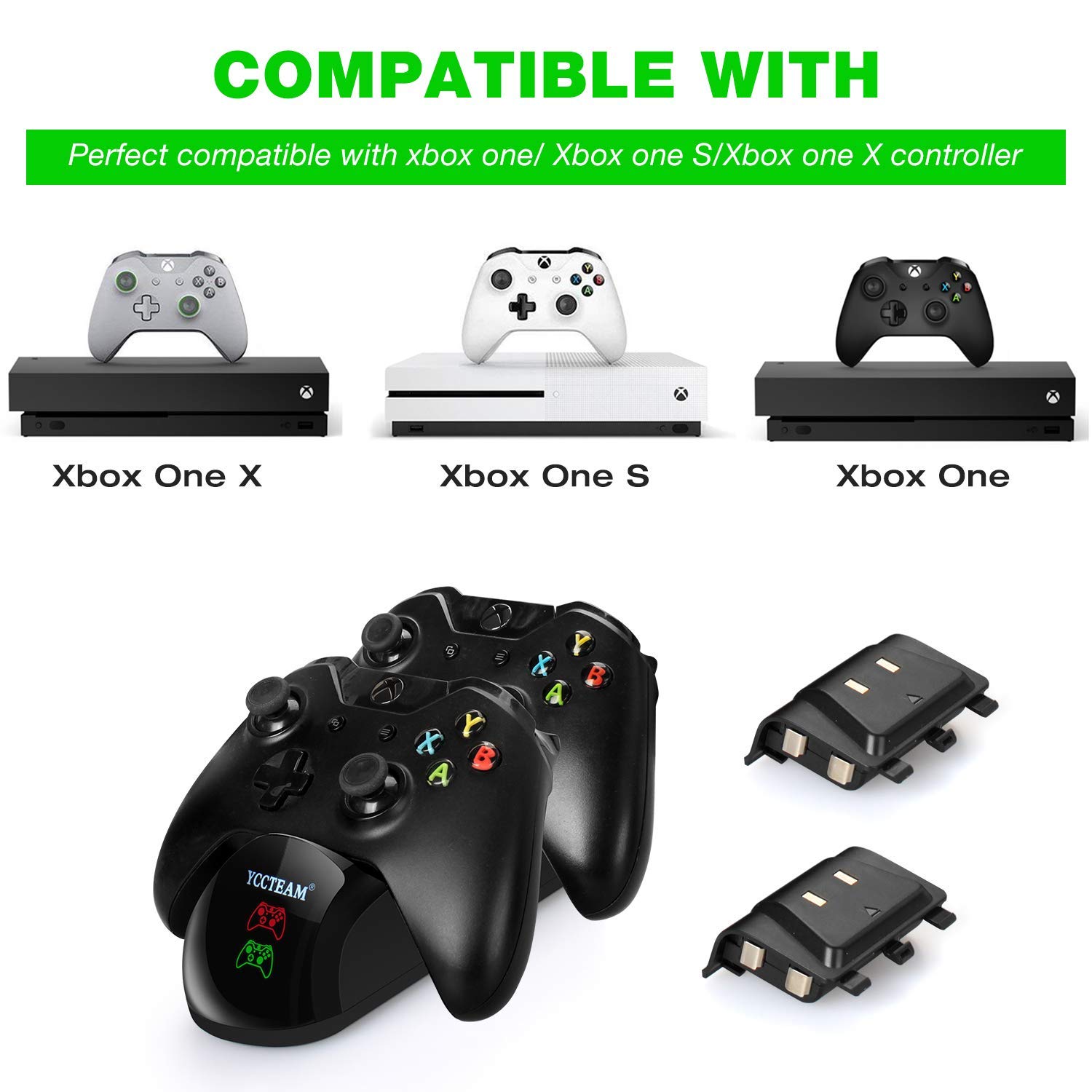 Xbox One Controller Charger, Xbox One /One S / One Elite Controller Charging Station with 2 Pack Xbox Rechargeable Battery for Xbox Wireless Controller Kit