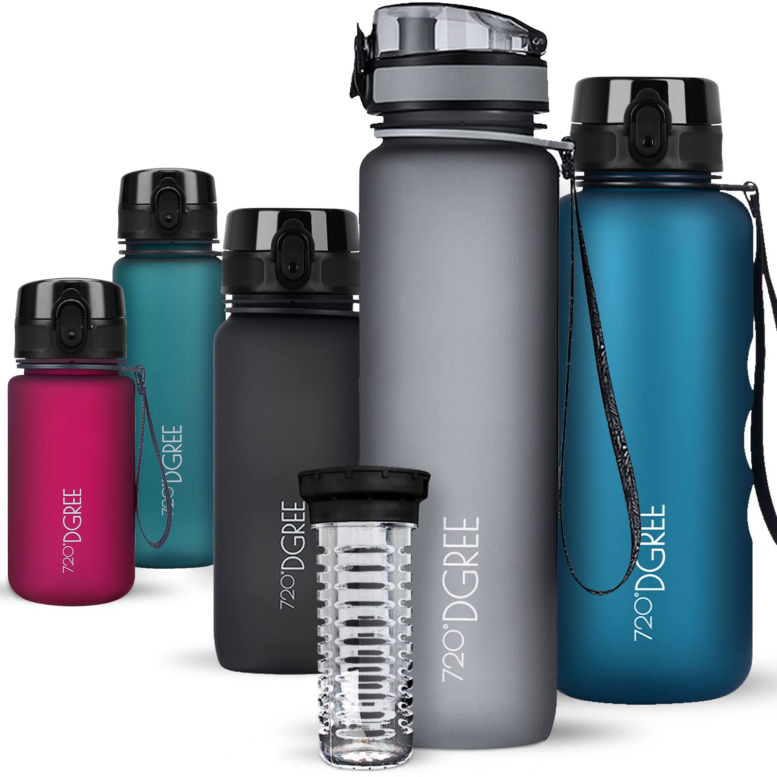 720°DGREE Water Bottle “uberBottle“ - 1 L softTouch +Fruit-Infuser - BPA-Free Tritan, Leakproof, Reusable Drinking Bottle - Sports Bottle for Gym, Running, Fitness, Cycling, Travel, School & Office