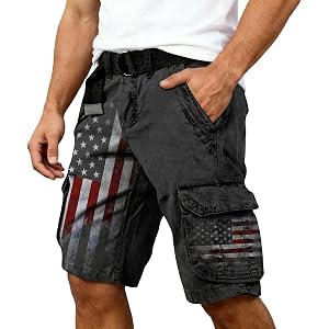 Drymnoc American Flag Shorts Men Running 4Th of July Outfits Casual Cargo Shorts High Waist Outdoor Work Pants with Pockets