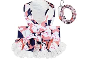 BAEJMJK Dog Dress Harness and Leash Set for Small Dogs Floral Bow Tie Girl Puppy Dress Breathable Cute Princess Dog Dresses Spring Summer Pet Cat Clothes Skirt(Pink,Large)