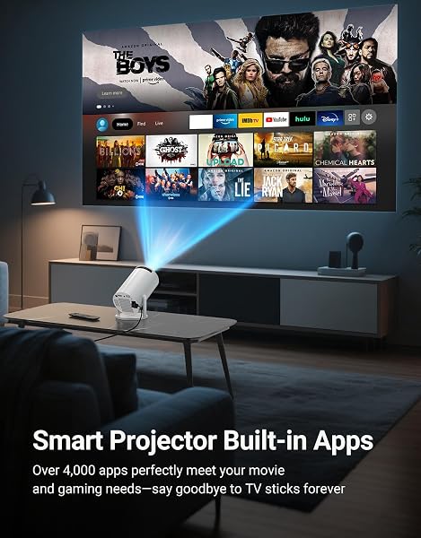 MINI PROJECTOR WITH WIFI 6 AND BLUETOOTH 5.2, BUILT-IN APP SMART PORTABLE PROJECTOR SUPPORT 4K&1080P FHD, 180° ROTATABLE, AUTOKEYSTONE, ANDROID 11, COMPATIBLE WITH HDM/USB/TV STICK/PHONE/LAPTOP