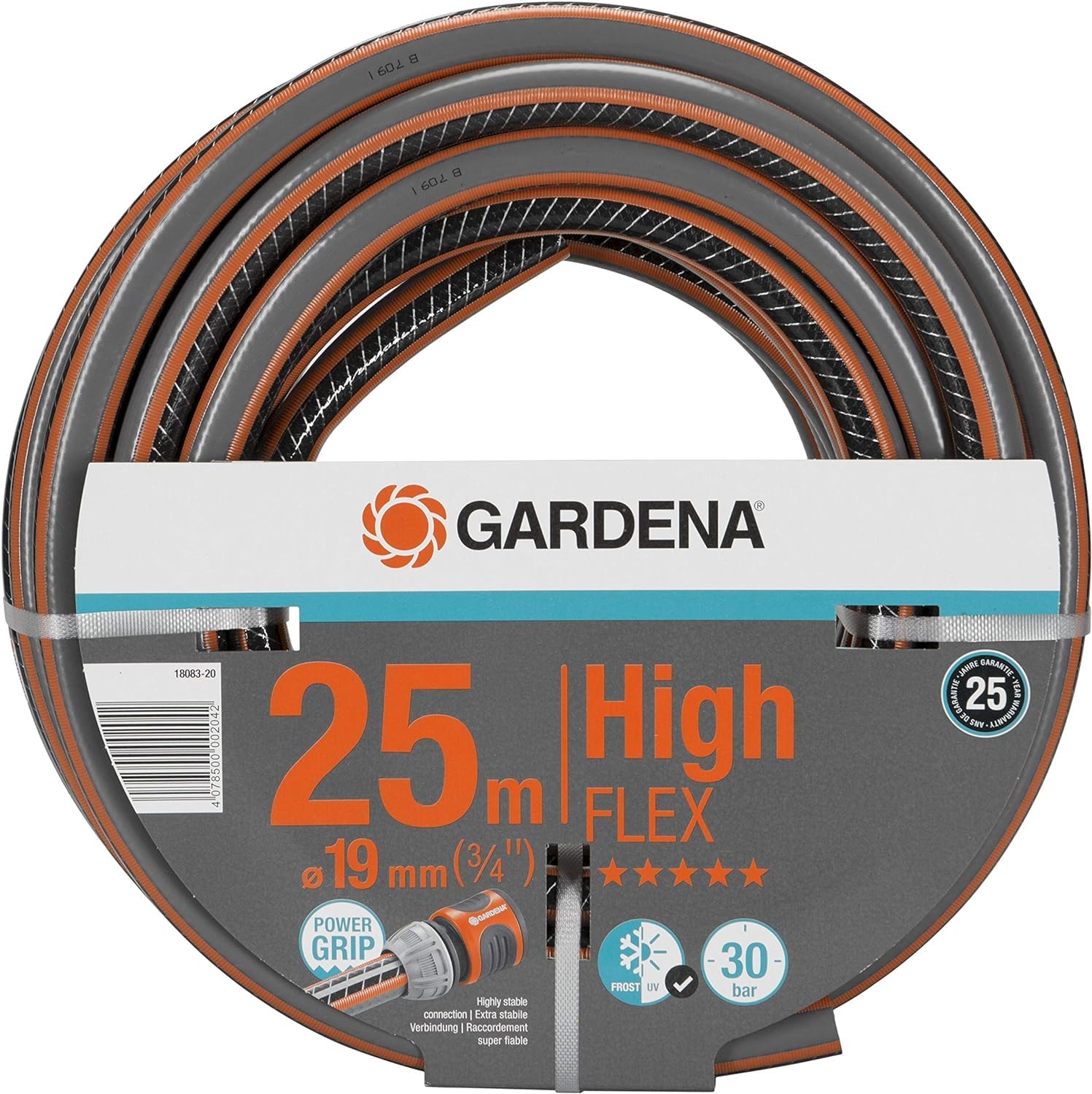 Gardena Comfort Highflex Hose 19 mm (3/4 inch), 25 m: Garden Hose with Power-Grip Profile, 30 bar Bursting Pressure, dimensionally Stable, UV-Resistant (18083-20) — image 1