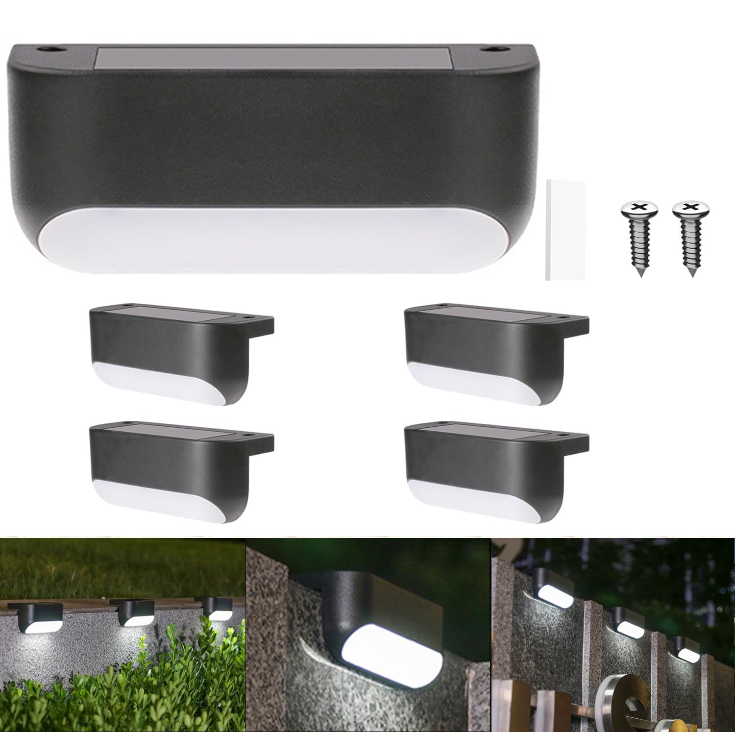 XhuangTech Solar Deck Lights Outdoor, Extended Solar Step Lights Waterproof LED Solar Powered Outdoor Lights for Deck Stair Fence Railing Wall Garden Backyard Pond Pathway (White, 4 Pack)
