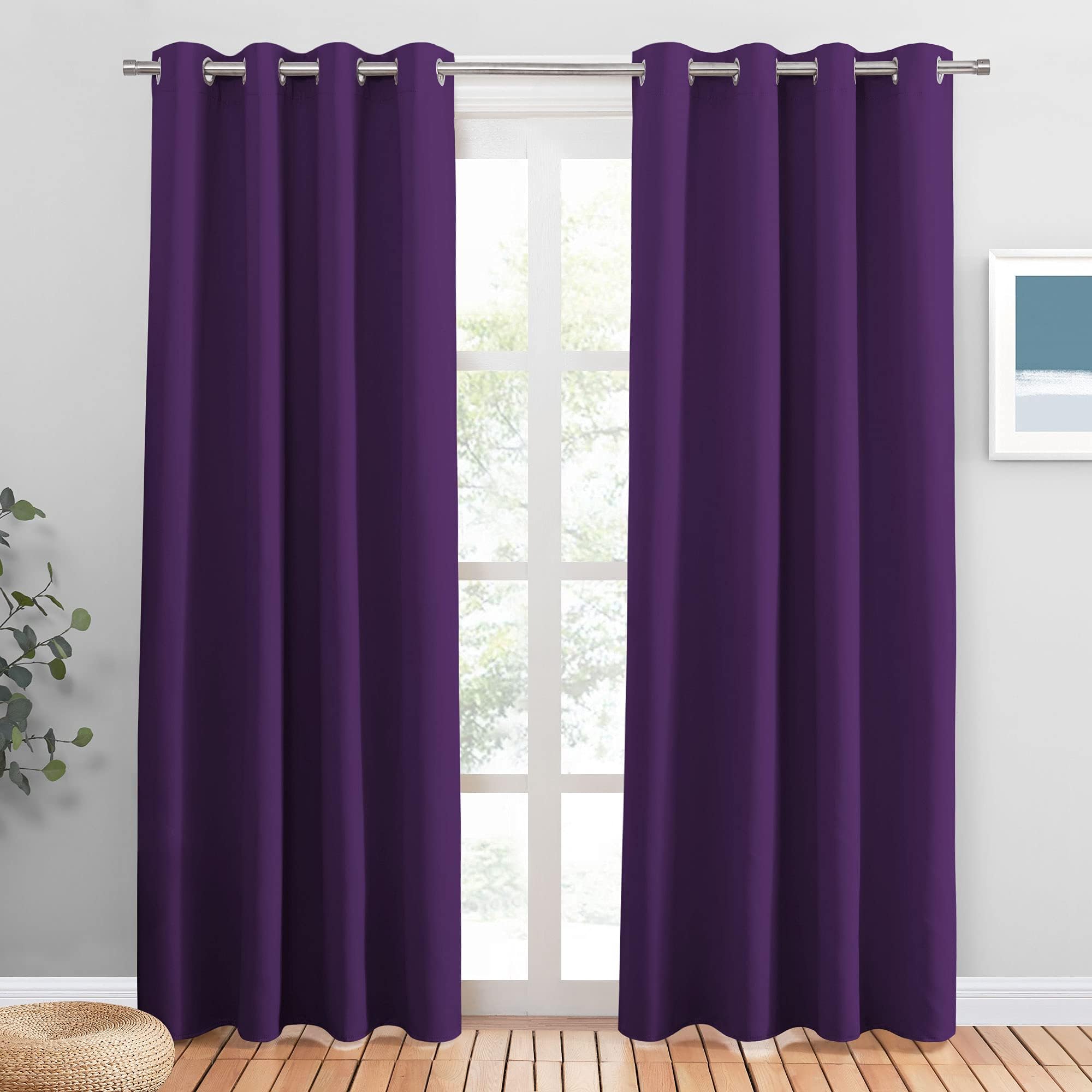 PONY DANCE Purple Blackout Curtains - Thermal Rings Top Light Blocking Curtain Panels for Bedroom/Living Room Sliding Glass Door, 2 PCs, 46 Inch W by 90 Inch D, Purple — image 1