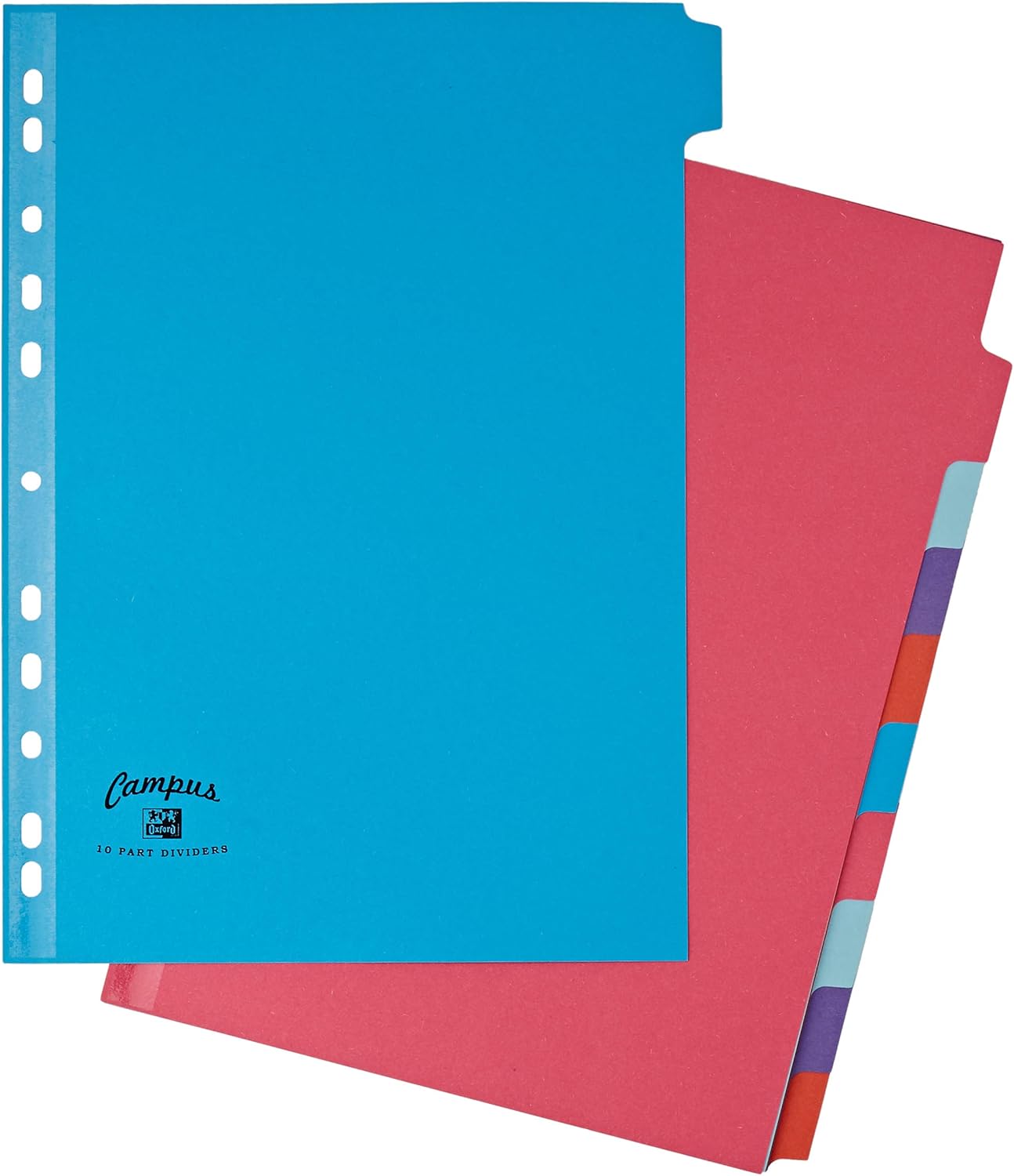 Oxford Campus A4 Size, 10 Part Divider, Multi-Coloured Card Index Dividers for Ring Binders & Lever Arch Files, School Office Filing - Image 3