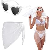 Shyyween 2 Pcs Bride to Be Swimsuit Bride Sunglasses Set Bridal Bathing Suit Heart Sunglass Bachelorette Outfits for Wedding