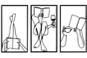 Book Lover Minimalist Line Art Metal Decor, Decorative Set of 3 Metal Wall Art, Female Body Minimalist Wall Art, Book Lover G