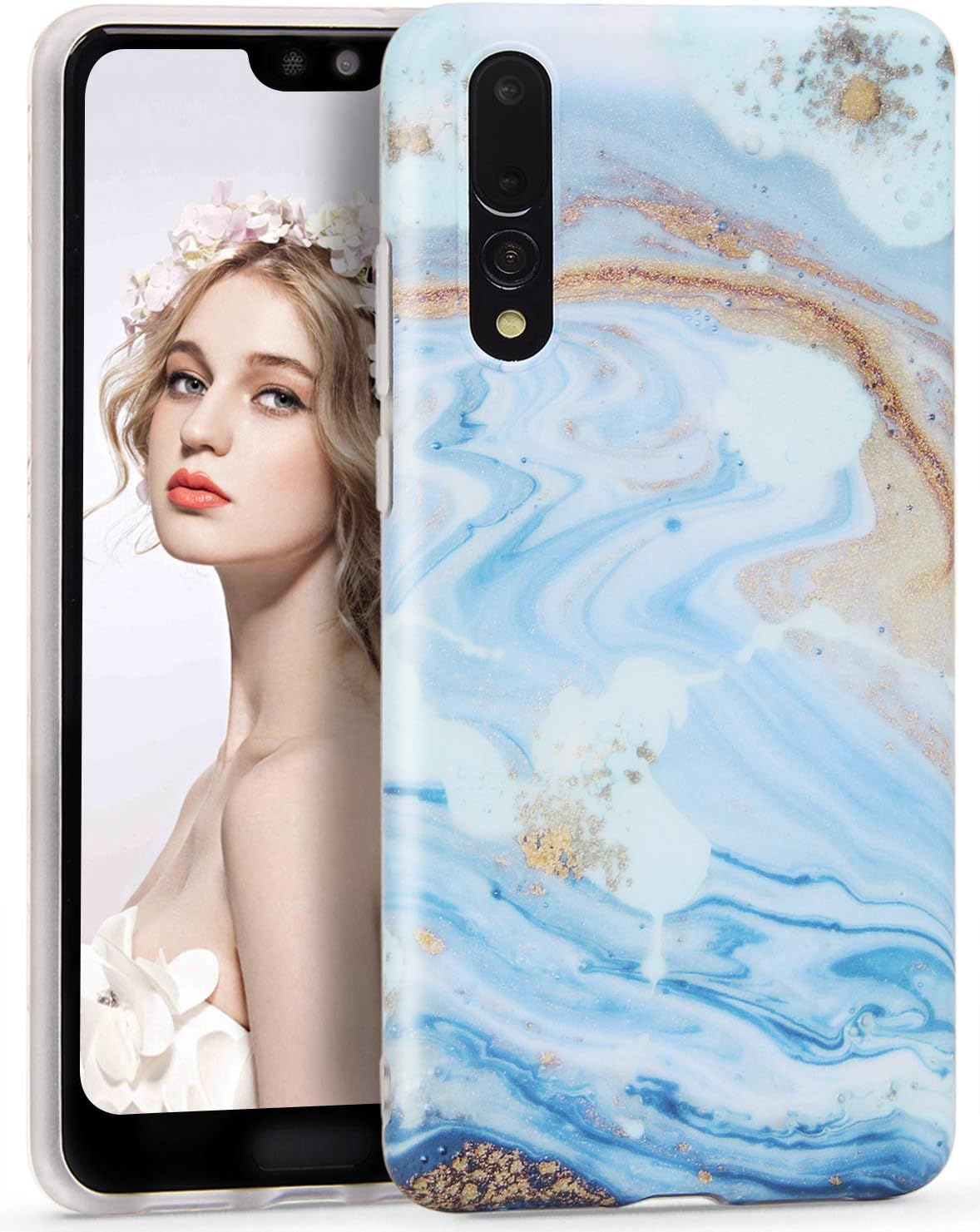 CIUTEK Case for Huawei P20 Pro, P20 Pro Marble Case Matte Slim Anti-Scratch Shockproof Cover Flexible Clear Transparent TPU Bumper Soft Case for Huawei P20 Pro (6.1 inch)- Melting Blue