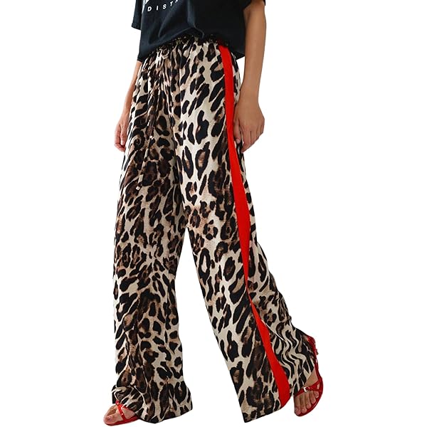 Women's Animal Print Red Loose Leopard Print Pants for Women