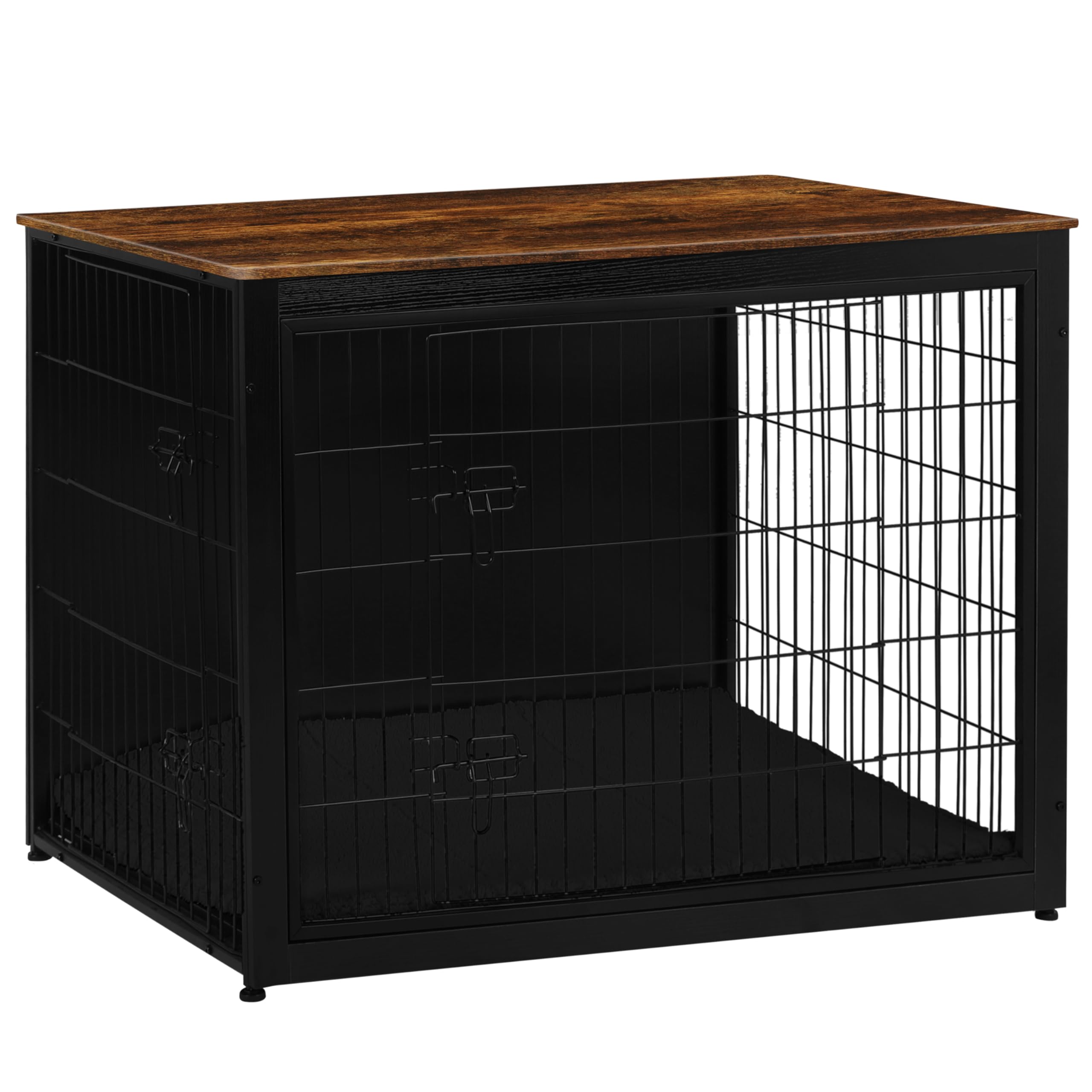 Photo 1 of DWANTON Dog Crate Furniture with Cushion, Wooden Kennel Table with Double Doors, Indoor Dog House, Extra Large Size, 43.3" L, Black+Rustic Brown