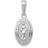 10k White Gold Miraculous Medal Pendant Necklace for Women Featuring Virgin Mary Inscribed Religious Marian Faith Medal Catholic Christian Jewelry Devotional Spiritual Protection Gold Necklace
