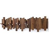 GOGREEBELL Hardwood Wall Mounted Piano Coat Rack| Flip Down Wall Hook Rack 6 Hooks|Heavy Duty Coat Hooks.Made of Black Walnut.Wall Art