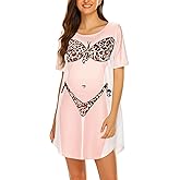 Ekouaer Women's Bikini Shirt Cover Up Short Sleeve Cute Bikini Print Cover-Up Baggy T Shirt Dress Fun Wear