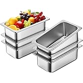 ZeroPone 6 Pack Hotel Pans, 1/3 Size 4" Deep Steam Table Pan, 22 Gauge Anti Jam Stainless Steel Steam Pan, Commercial Food Storage Containers for Catering Supplies