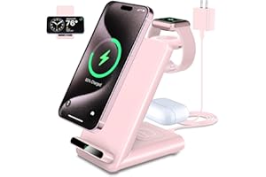 QKXC Wireless Charging Station,3 in 1 Wireless Charging Stand Made for Apple Watch Ultra 9 8 7 6 SE 5 4 3,Fast Wireless Charger Made for iPhone 15/Plus/Pro Max/14/13/12/11/X,for AirPods Pro(with Adapter)