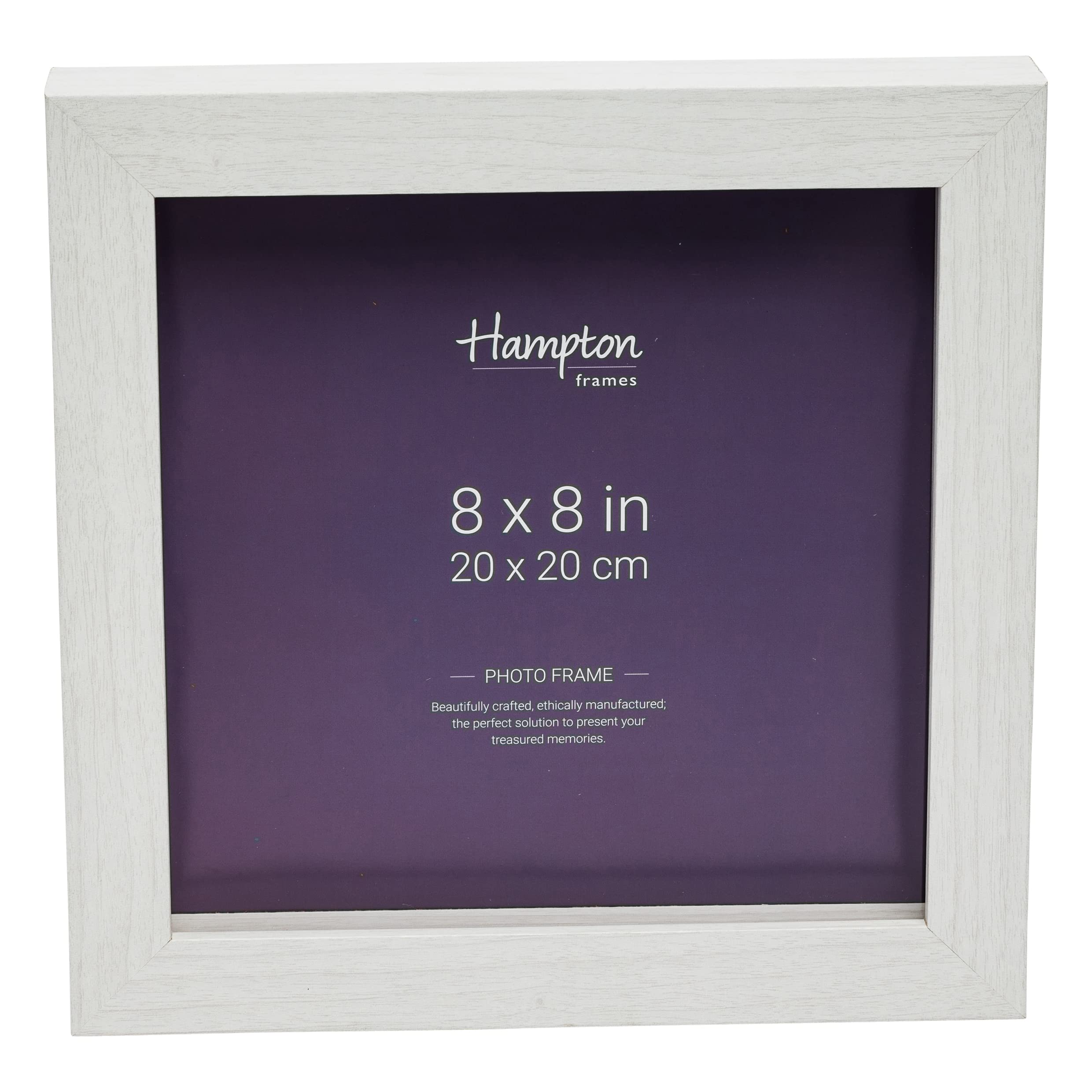 Hampton Frames | Photo Frame | 8x8 (20x20cm), White, Square, Deep Profile MDF | Acrylic Aperture, Freestanding or Wall Mount | Display for Photos, Home Décor