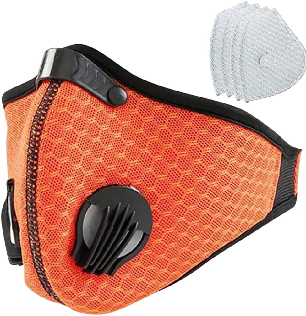 Adults Outdoor Reusable Face Bandanas with Breathing Valve Anti Haze Dust Face Wear Mouth Guard(Orange)
