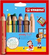 STABILO Woody 3-in-1 Multi-Talented Pencil Pack 6 Assorted with Sharpener