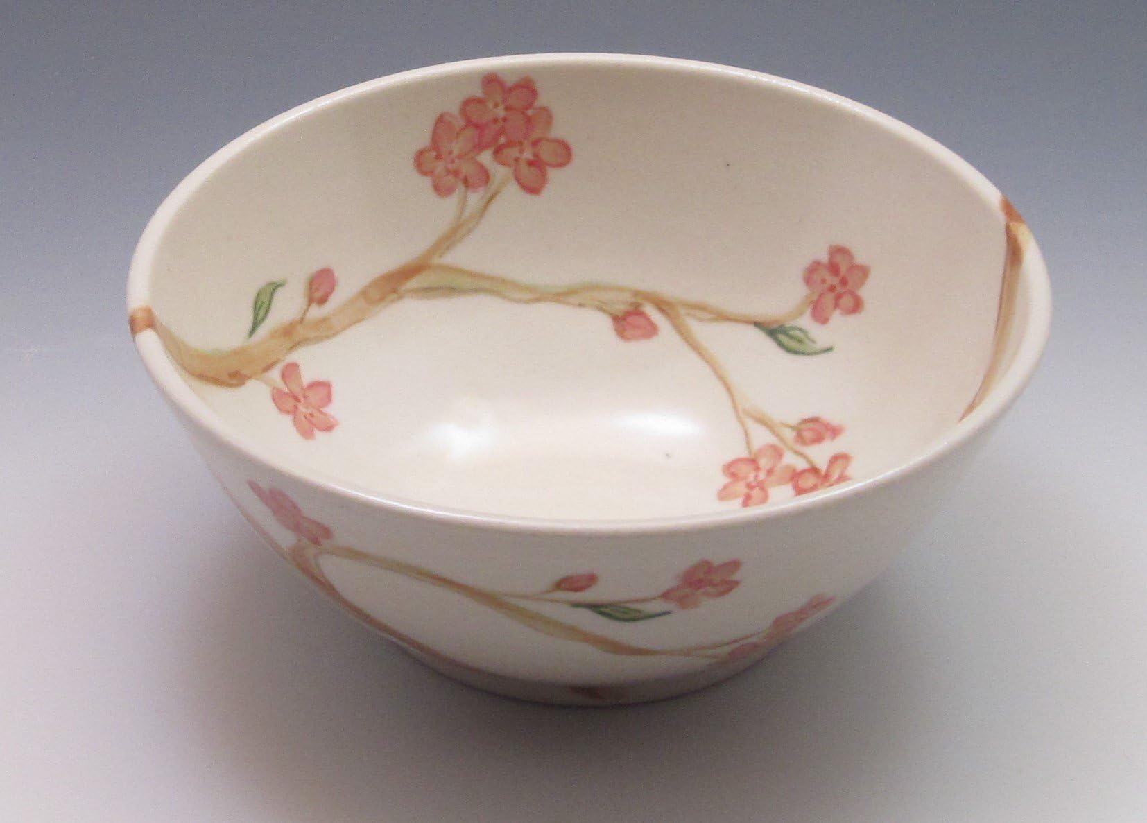 Porcelain Cereal or Soup Bowl, Hand Painted in Cherry Blossom Design