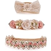 OOSAKU Baby Girl Flower Headbands Set Elastic Floral Headbands 6pcs Soft Nylon Hair Band for Newborn Toddler Hair Accessories (H-F0)