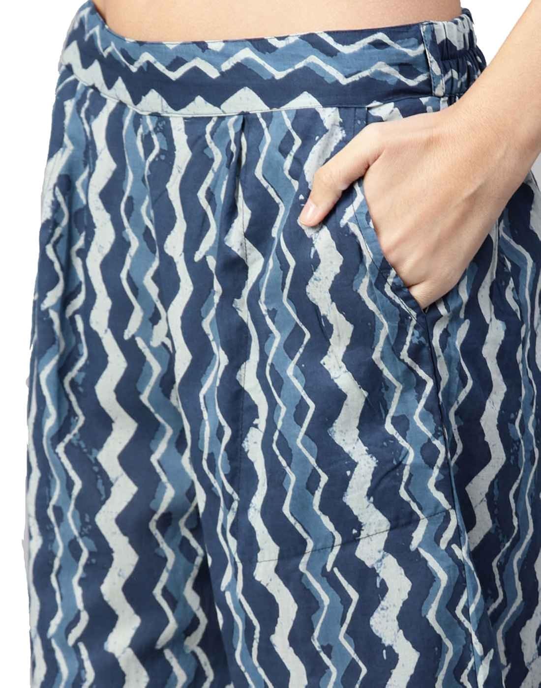 jaipur kurti women blue ethnic motifs straight cotton kurta with palazzo