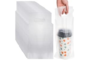 DEAYOU 500 Pack Handle Drinking Poly Bags, Clear Cup Carrier with Handle, Plastic Drink Packaging Bags Cup Holder for Delivery, 6"L x 11"H Take Out Hanging Hole Beverage Carrier for Single Cup, Coffee