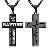 Gnamy Faith Cross Necklace for Men Boys, Stainless Steel Cross Chain Pendant Necklace, Inspirational Bible Verse Christian Religious Easter Gifts Basket Stuffers