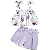 Kucnuzki Toddler Baby Girl Clothes Summer Outfits Ruffle Sleeveless Linen Shirt Kid Short Set for Girl