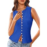 Tankaneo Womens Going Out Tops Summer Cute Ribbed Tank Crop Button Up Vest Top Y2K Sexy Outfits