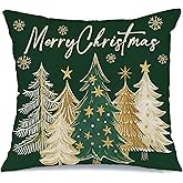 GEEORY Christmas Tree Pillow Cover 18 x 18 Inch, Xmas Decorations, Holiday Winter Decorative Throw Pillows for Sofa Green Gold GS068-18
