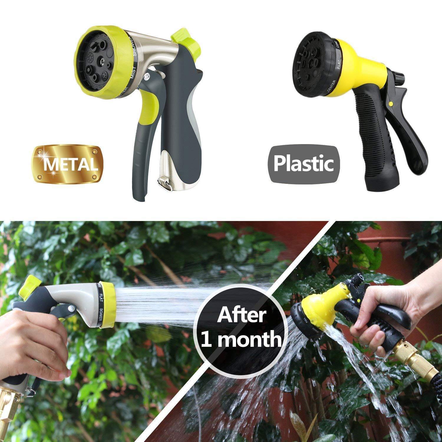 Reeple Expandable Garden Hose - New Water Hose Triple Nano- Latex Core, 3/4 Solid Brass Fittings, The Strongest Fabric, Flexible Expanding Hose with Metal 8 Function Spray Nozzle and Shut-Off Valve