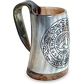 Viking Mug - 100% Authentic 8oz - Unique Handmade Ox Horn Mug for Hot & Cold Drinks- Viking Gift for Men and Women- Food Grade Medieval Man's Beer Horn & Mead Cup