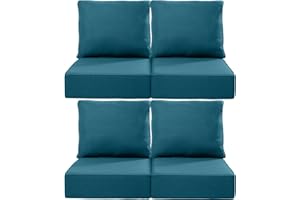 Giantfurnni 6 Inch Outdoor Chair Cushions Set of 4-24x24 Water-Resistant Zippered Comfortable Cushion for Patio Furniture Set Dining Gliding Rocking Chairs Loveseat L-Shape Sofa - Peacock Blue